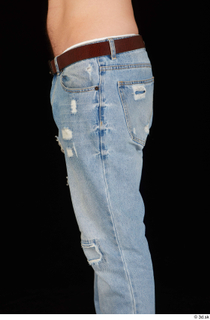 Hamza blue jeans brown belt buttock dressed hips thigh 0001.jpg